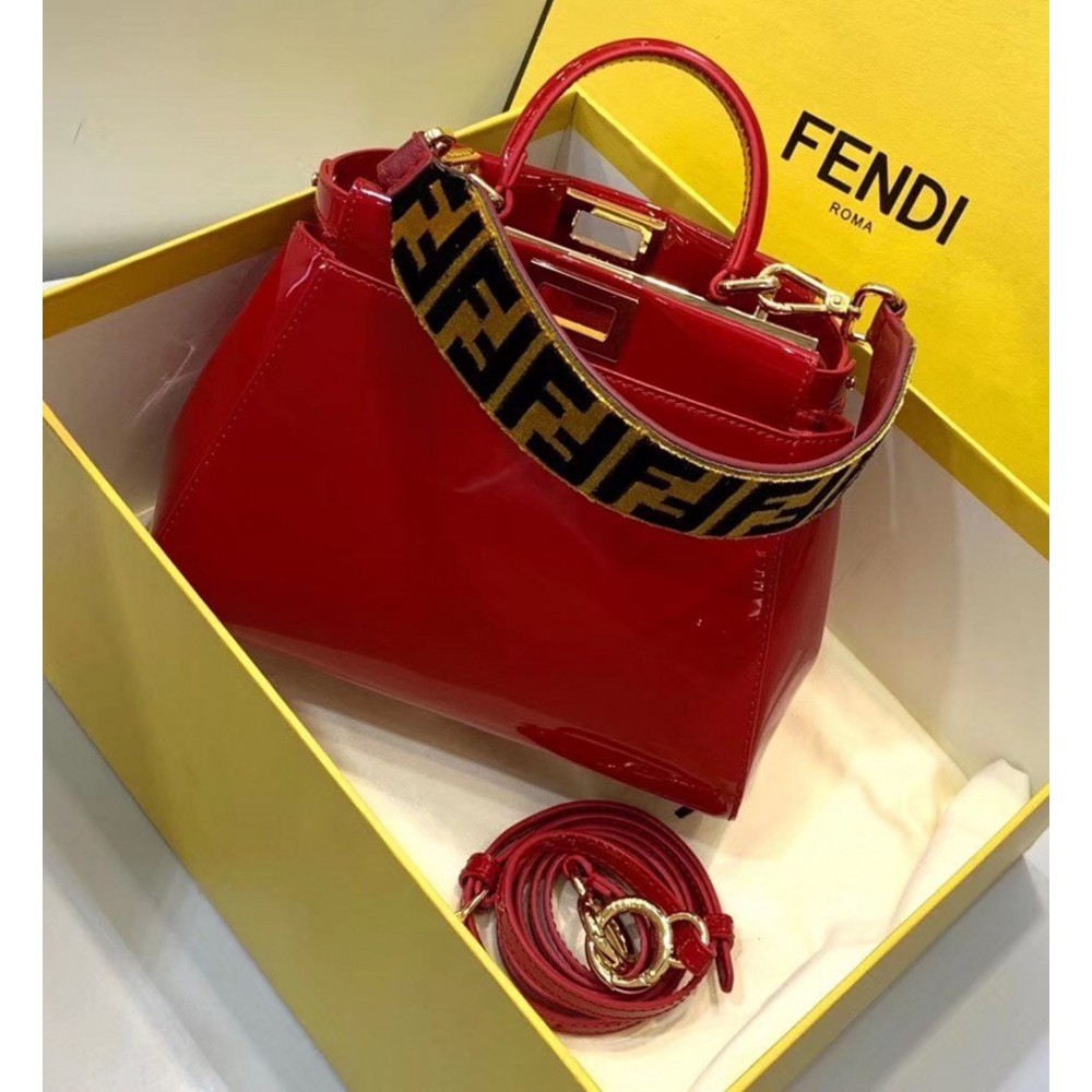 Fendi Peekaboo Mini Bag In Red Patent Calfskin