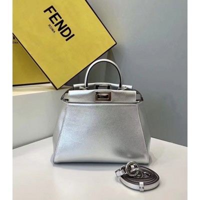 Fendi Peekaboo Mini Bag In Silver Metallic Lambskin