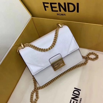 Fendi Small Kan U Bag In White Glossy Lambskin