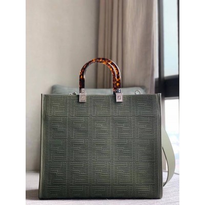 Fendi Sunshine Medium Shopper Bag In Green FF Fabric