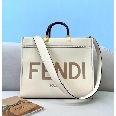 Fendi Sunshine Medium Shopper Bag In White Calfskin