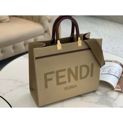 Fendi Sunshine Medium Tote Bag In Beige Canvas