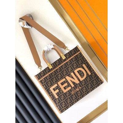 Fendi Sunshine Medium Tote Bag in Brown FF Jacquard Fabric