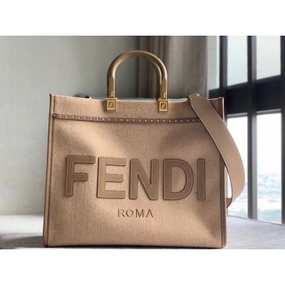 Fendi Sunshine Medium Tote Bag In Brown Flannel