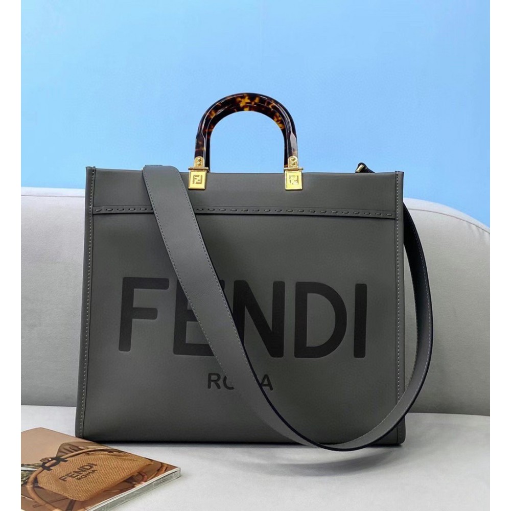 Fendi Sunshine Medium Tote Bag In Grey Calfskin