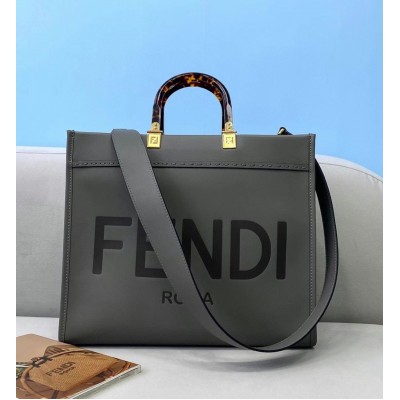 Fendi Sunshine Medium Tote Bag In Grey Calfskin