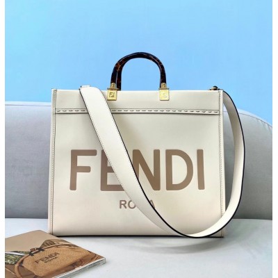 Fendi Sunshine Medium Tote Bag In White Calfskin