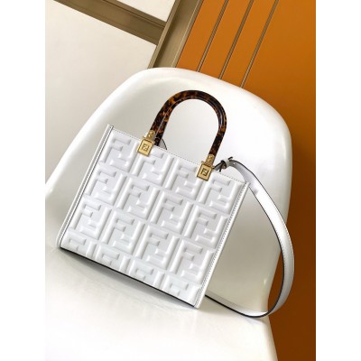 Fendi Sunshine Small Tote Bag In White FF Calfskin