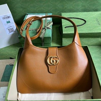 Gucci Aphrodite Medium Shoulder Bag in Brown Leather