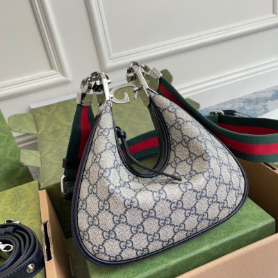 Gucci Attache Small Shoulder Bag in GG Canvas with Blue Leather