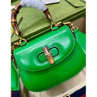 Gucci Bamboo 1947 Mini Top Handle Bag in Green Leather