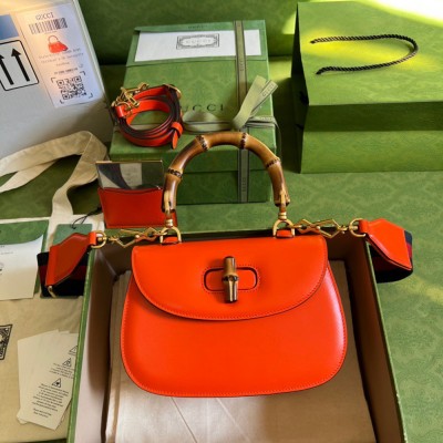 Gucci Bamboo 1947 Small Top Handle Bag in Orange Leather