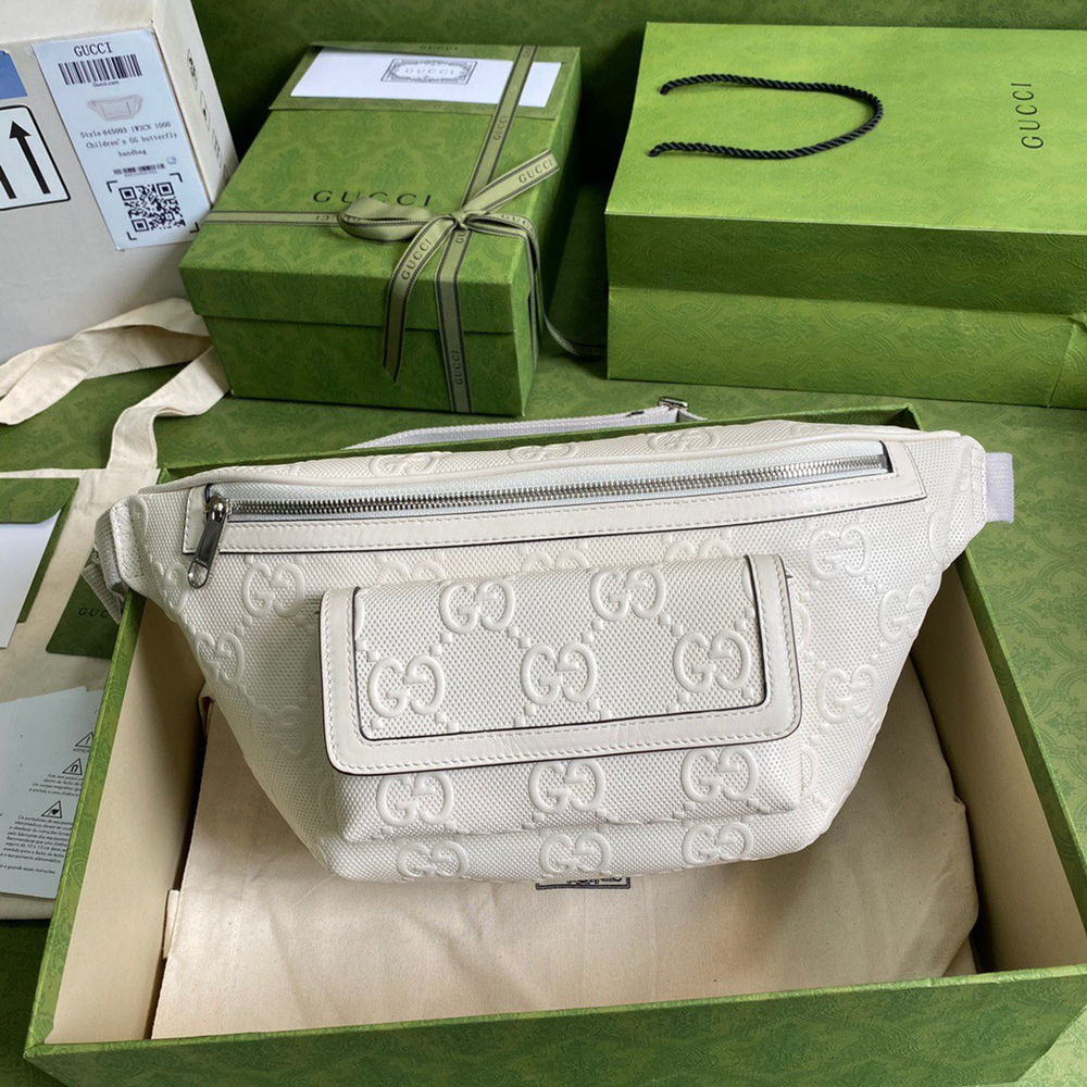 Gucci Belt Bag in White GG Embossed Perforated Leather