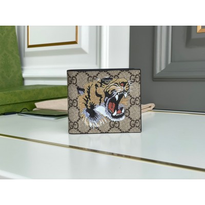 Gucci Bi-fold Wallet In Beige Tiger Print GG Supreme Canvas