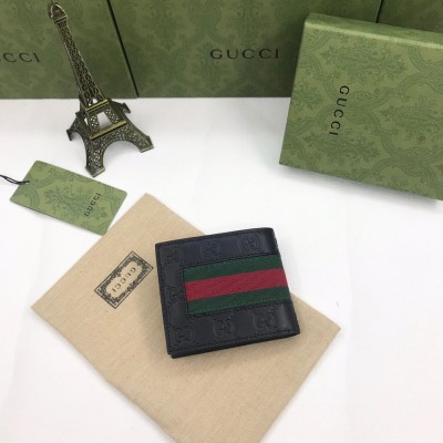 Gucci Bi-fold Wallet In Black Signature Leather with Web