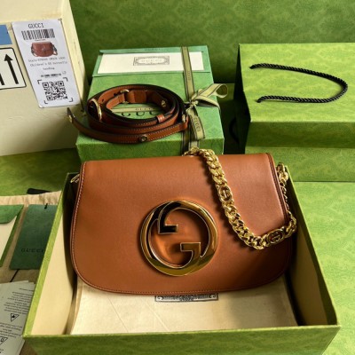 Gucci Blondie Small Shoulder Bag in Brown Calf Leather