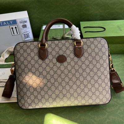 Gucci Briefcase Bag in GG Supreme Canvas with Interlocking G