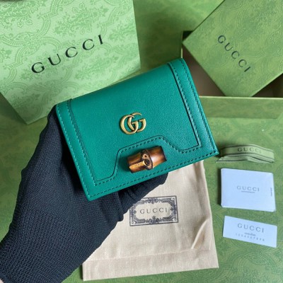 Gucci Diana Card Case Wallet In Green Calfskin