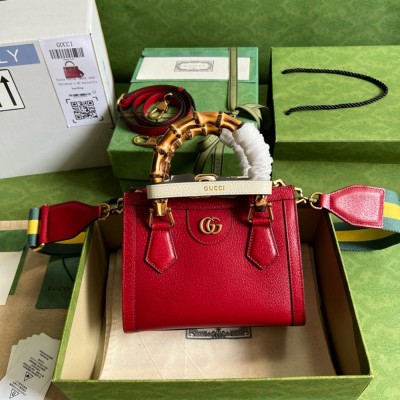 Gucci Diana Mini Tote Bag in Red Calfskin