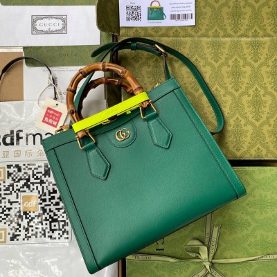 Gucci Diana Small Tote Bag in Green Leather