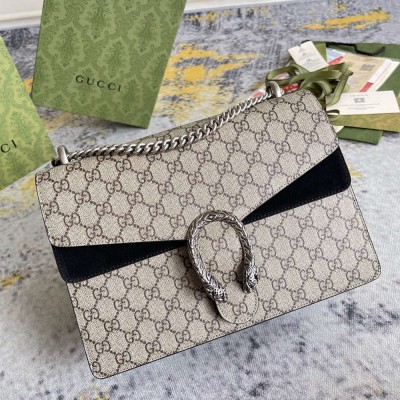 Gucci Dionysus Medium Shoulder Bag in GG Canvas with Black Suede