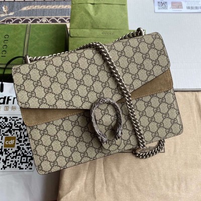 Gucci Dionysus Medium Shoulder Bag in GG Canvas with Taupe Suede