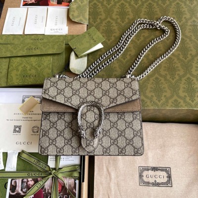 Gucci Dionysus Mini Shoulder Bag in GG Canvas with Taupe Suede