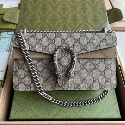 Gucci Dionysus Small Rectangular Bag in GG Canvas with Taupe Suede