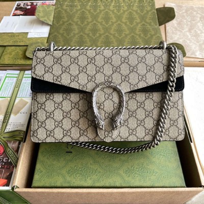 Gucci Dionysus Small Shoulder Bag in GG Canvas with Black Suede