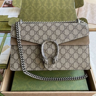 Gucci Dionysus Small Shoulder Bag in GG Canvas with Taupe Suede