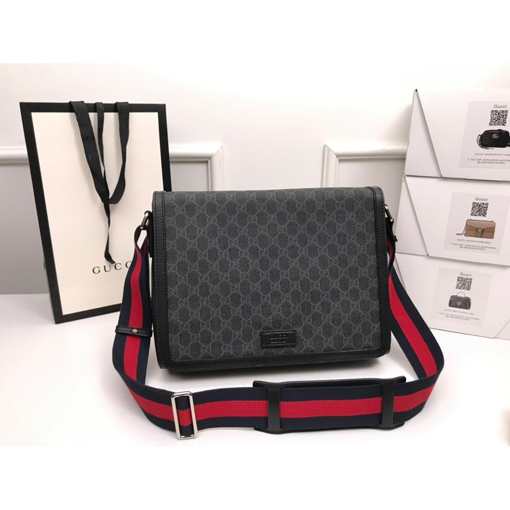 Gucci Flap Messenger Bag in Black GG Supreme Canvas