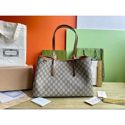 Gucci GG Emblem Medium Tote Bag in Beige GG Canvas