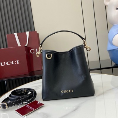 Gucci GG Emblem Mini Bucket Bag in Black Calfskin