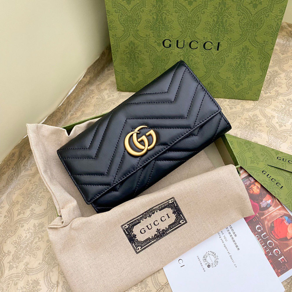 Gucci GG Marmont Continental Wallet In Black Matelasse Leather