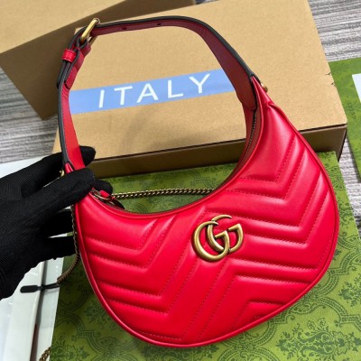 Gucci GG Marmont Half-moon Mini Bag in Red Chevron Leather