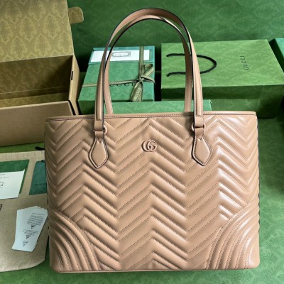 Gucci GG Marmont Large Tote Bag in Rose Beige Chevron Leather