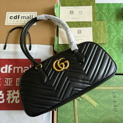 Gucci GG Marmont Medium Top-handle Bag in Black Chevron Leather