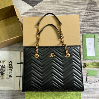 Gucci GG Marmont Medium Tote in Black Chevron Calfskin