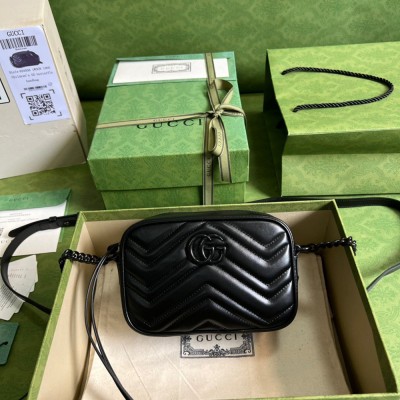 Gucci GG Marmont Mini Camera Bag in Black Matelasse Calfskin