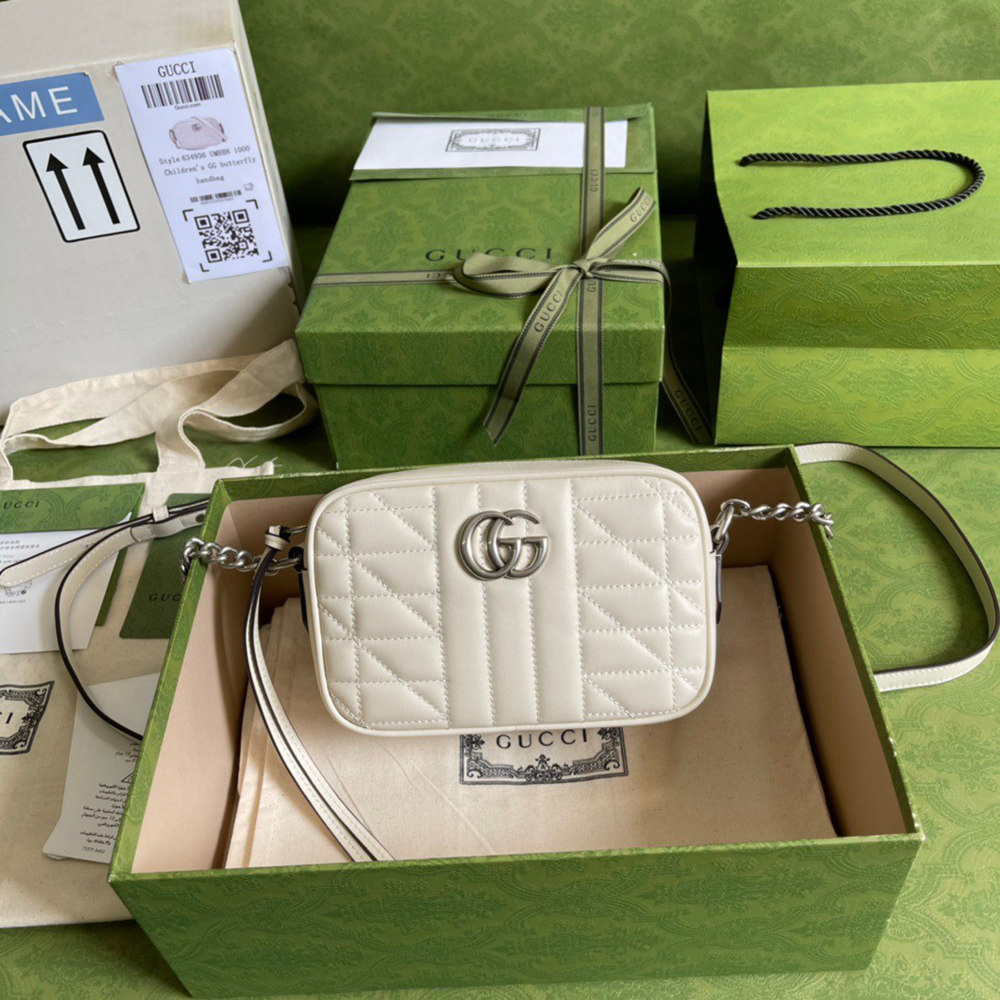 Gucci GG Marmont Mini Camera Bag in White Matelasse Leather