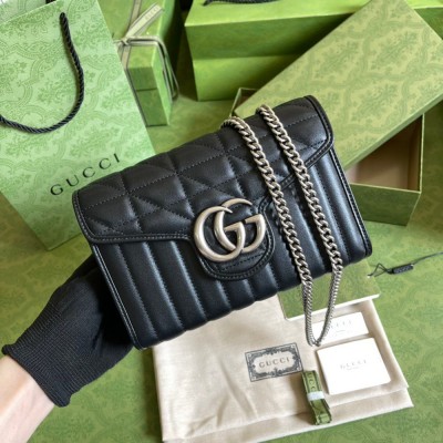 Gucci GG Marmont Mini Chain Bag in Black Matelasse Leather