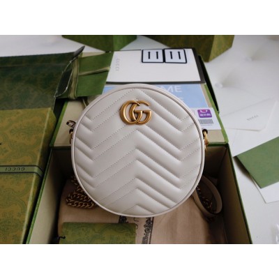 Gucci GG Marmont Mini Round Bag in White Chevron Calfskin