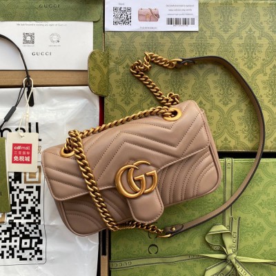 Gucci GG Marmont Mini Shoulder Bag in Nude Chevron Leather