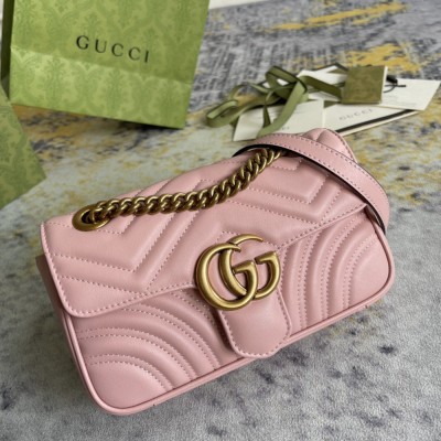 Gucci GG Marmont Mini Shoulder Bag in Pink Chevron Leather