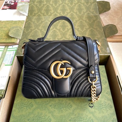 Gucci GG Marmont Mini Top Handle Bag in Black Chevron Calfskin