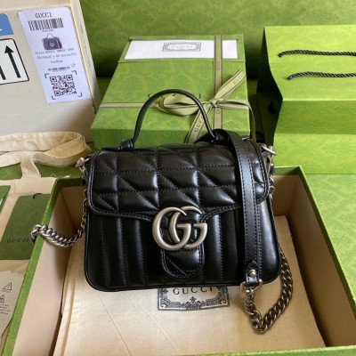 Gucci GG Marmont Mini Top Handle Bag in Black Matelasse Leather