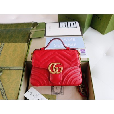 Gucci GG Marmont Mini Top Handle Bag in Red Chevron Calfskin