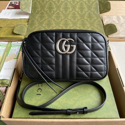 Gucci GG Marmont Small Camera Bag in Black Matelasse Leather