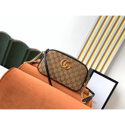 Gucci GG Marmont Small Camera Bag in Canvas with Black Trim