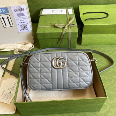 Gucci GG Marmont Small Camera Bag in Grey Matelasse Leather